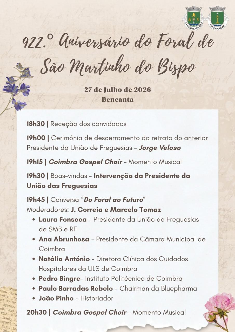 922.&ordm; Anivers&aacute;rio do Foral de S&atilde;o Martinho do Bispo (1104&ndash;2026)